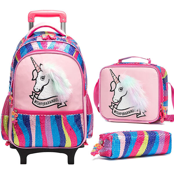 Rainbow Wheeled Unicorn Backpack for School