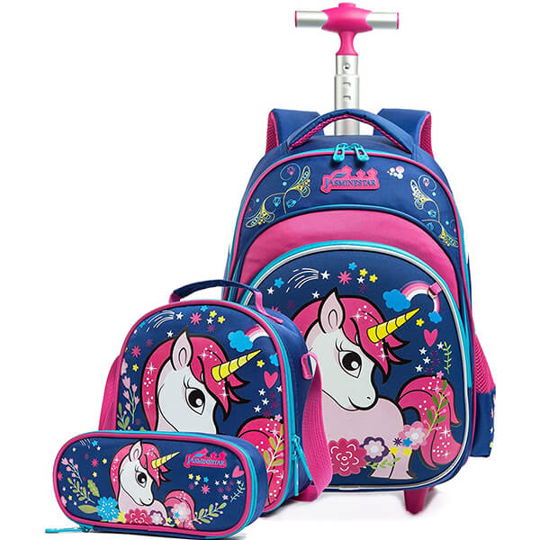 Flora Rolling Unicorn Backpack Set for School