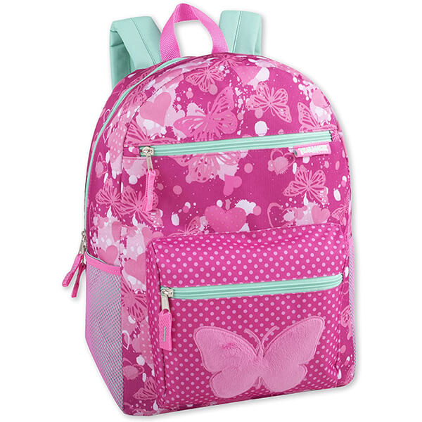 Soft Plush Applique Print Girl's Butterfly Backpack