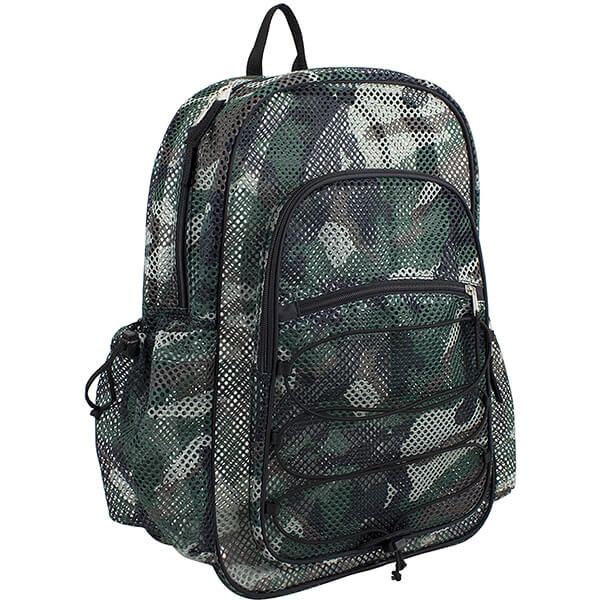 Black Camo Bungee Mesh See Through Backpack