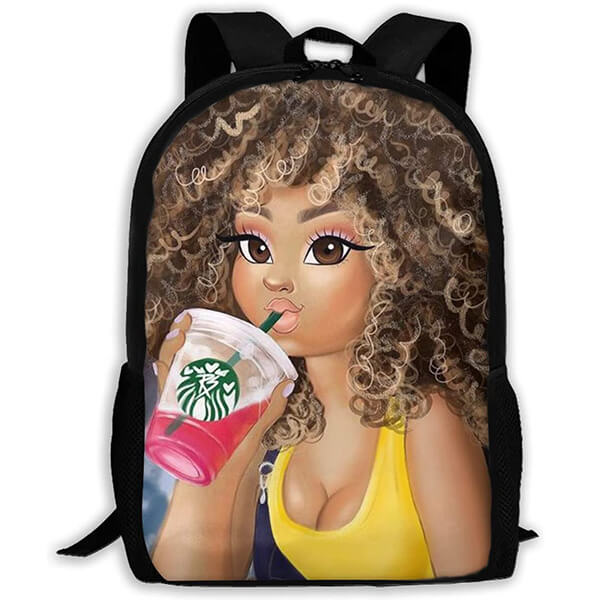 Juice Drinking Black African American Girl Backpack