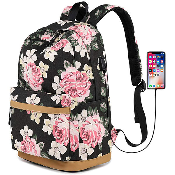 Laptop Fit Floral Backpack with USB Charging Port