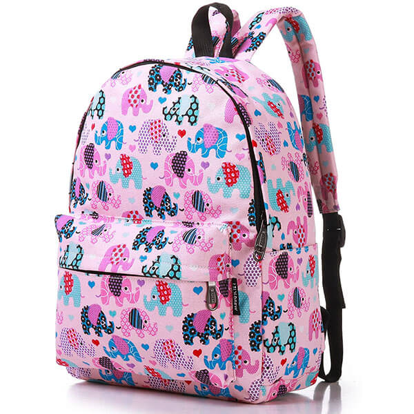 Small Elephant Print Girls Canvas Backpack