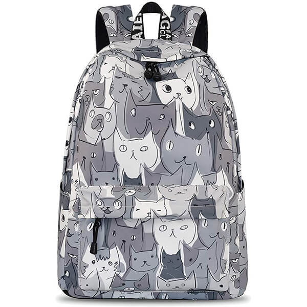 Casual Travel Chic Gray Cat Backpack for School
