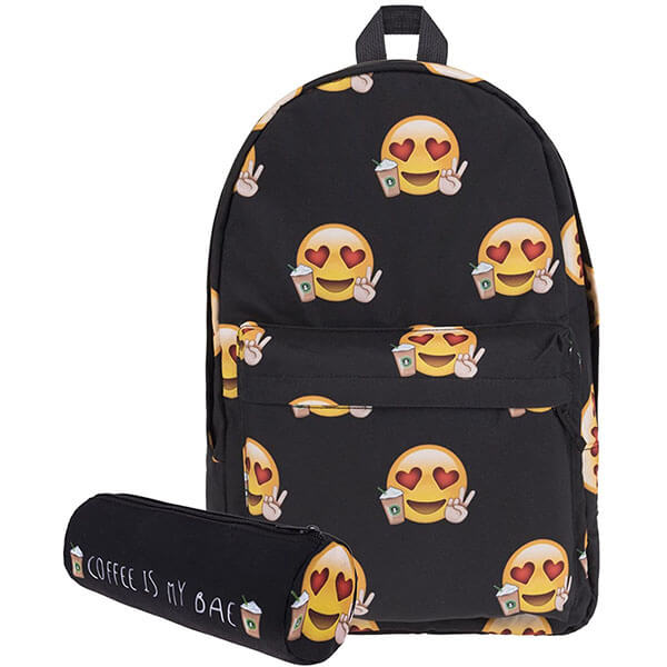 Black Love Laptop Backpack with Pencil Case