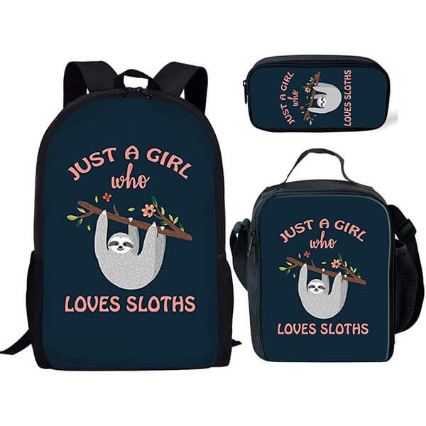 Sloth Lover Girl's Backpack 3-piece Full Set