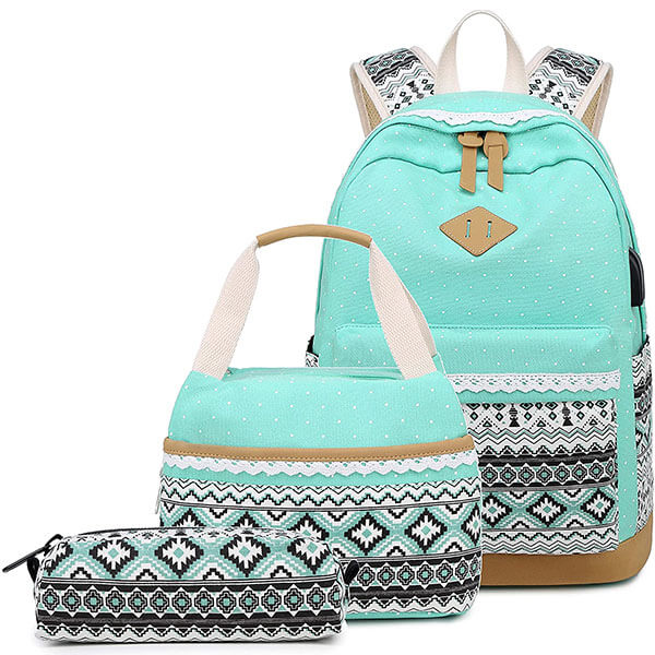 Abshoo Turquoise Canvas 3pcs School Backpack Set